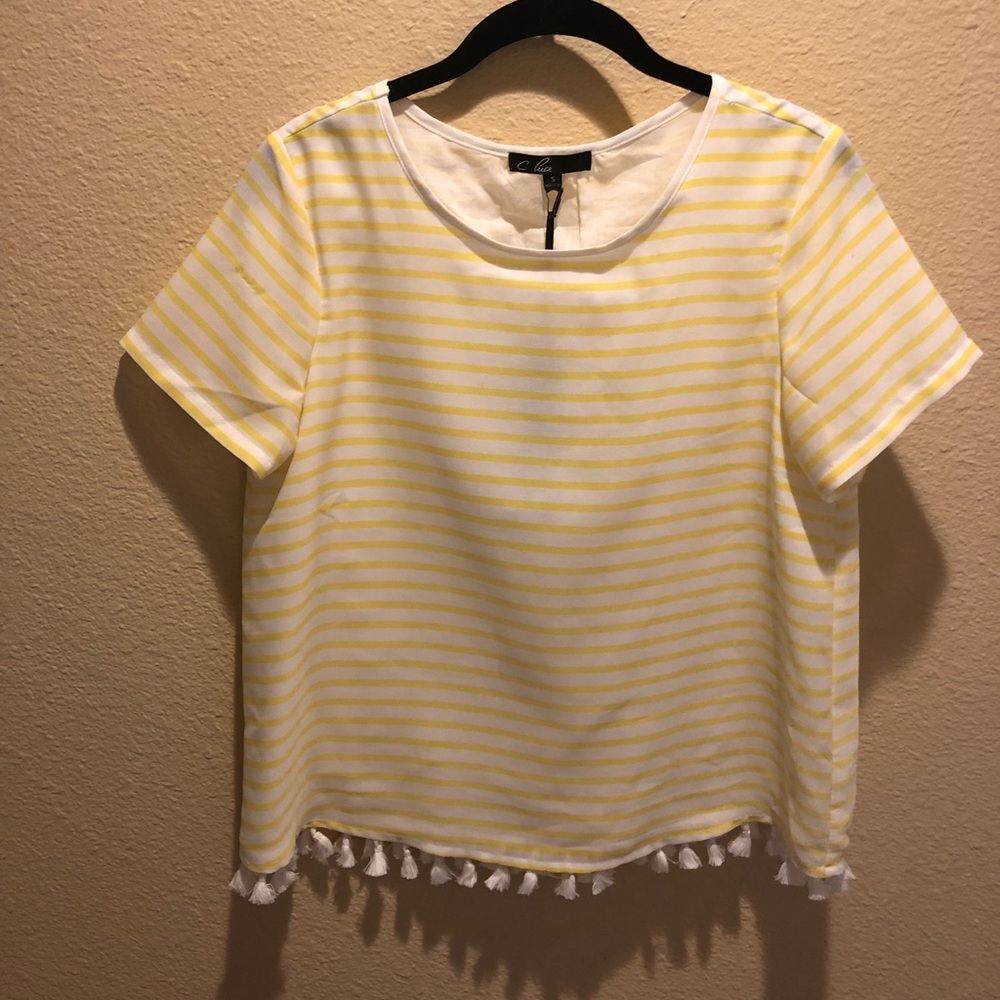 NWT Yellow & white top with Pom Pom detailing